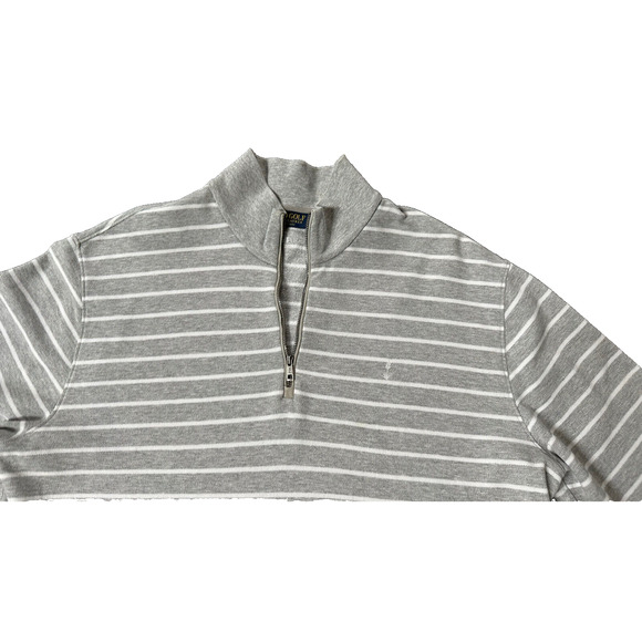 Polo Ralph Lauren Quarter Zip Golf Sweater Top Cotton Pique Striped‎ Gray~ L - Picture 2 of 5
